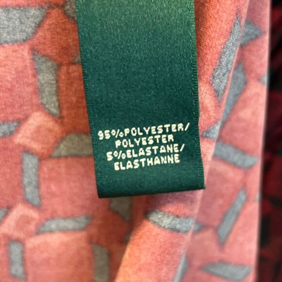 NWT LAUREN RALPH LAUREN Sheath Dress Sz 14 Red Geometric Ruched Midi 3/4 Sleeve - Picture 5 of 16